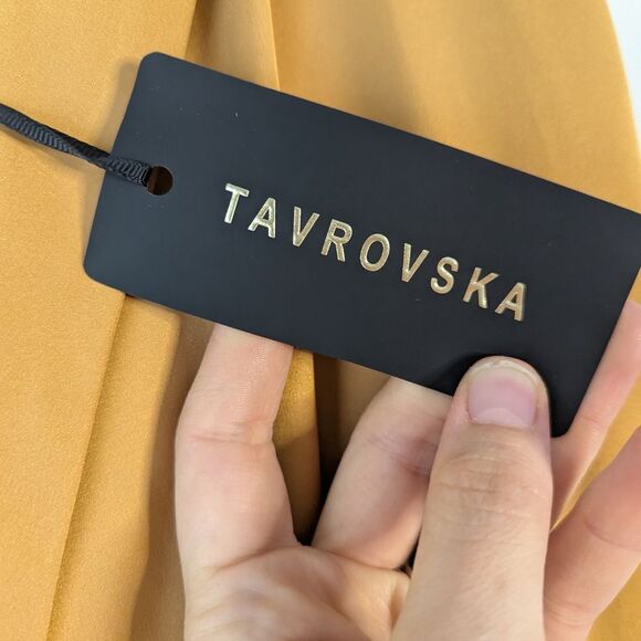 Tavrovska Mustard Yellow Gold Satin Genuine Wrap Maxi Dress Gown NWT - Picture 8 of 8